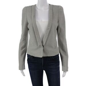 BCBG Max Azria Womens Striped White Basic Jacket Long Sleeve Button Size S